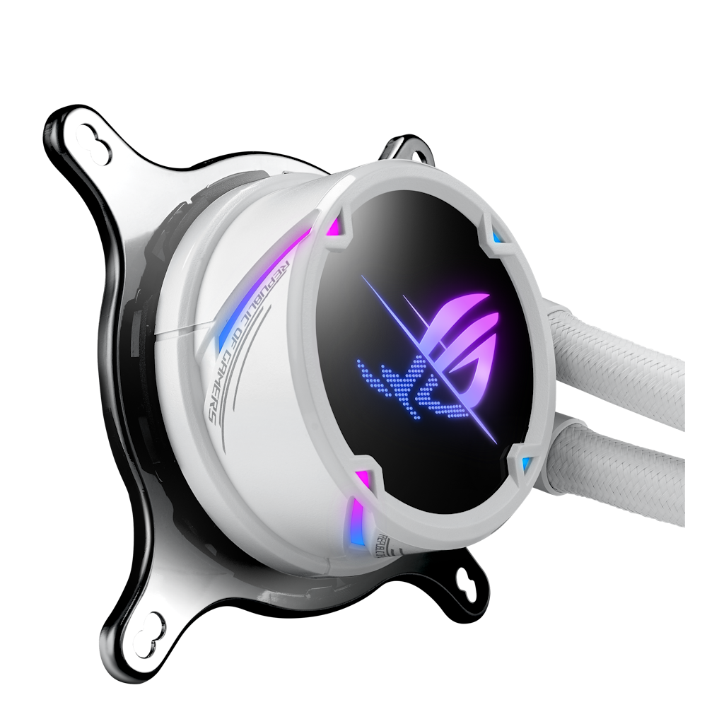 A large main feature product image of ASUS ROG Strix LC II 360 ARGB 360mm AIO CPU Cooler - White