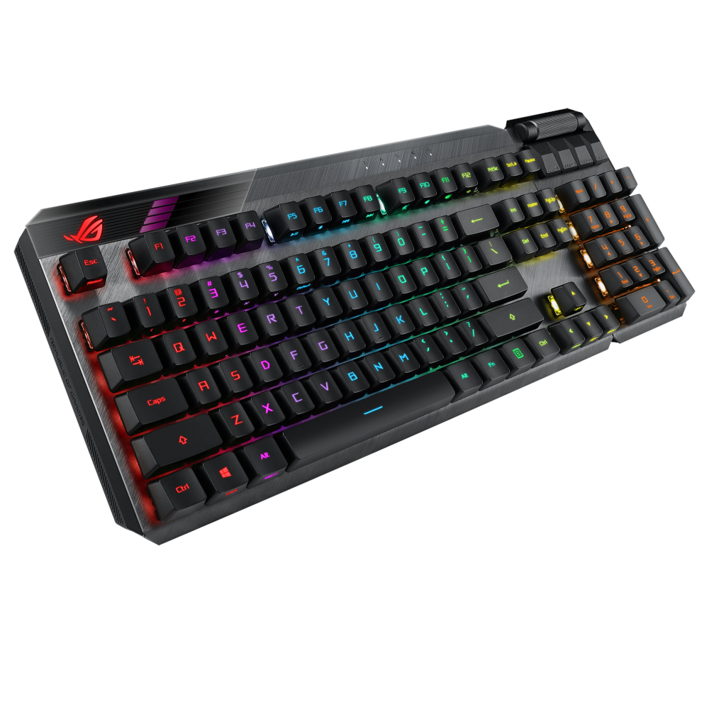 A large main feature product image of ASUS ROG Claymore TKL 80%/100% Wireless Mechanical Gaming Keyboard - ROG RX Red