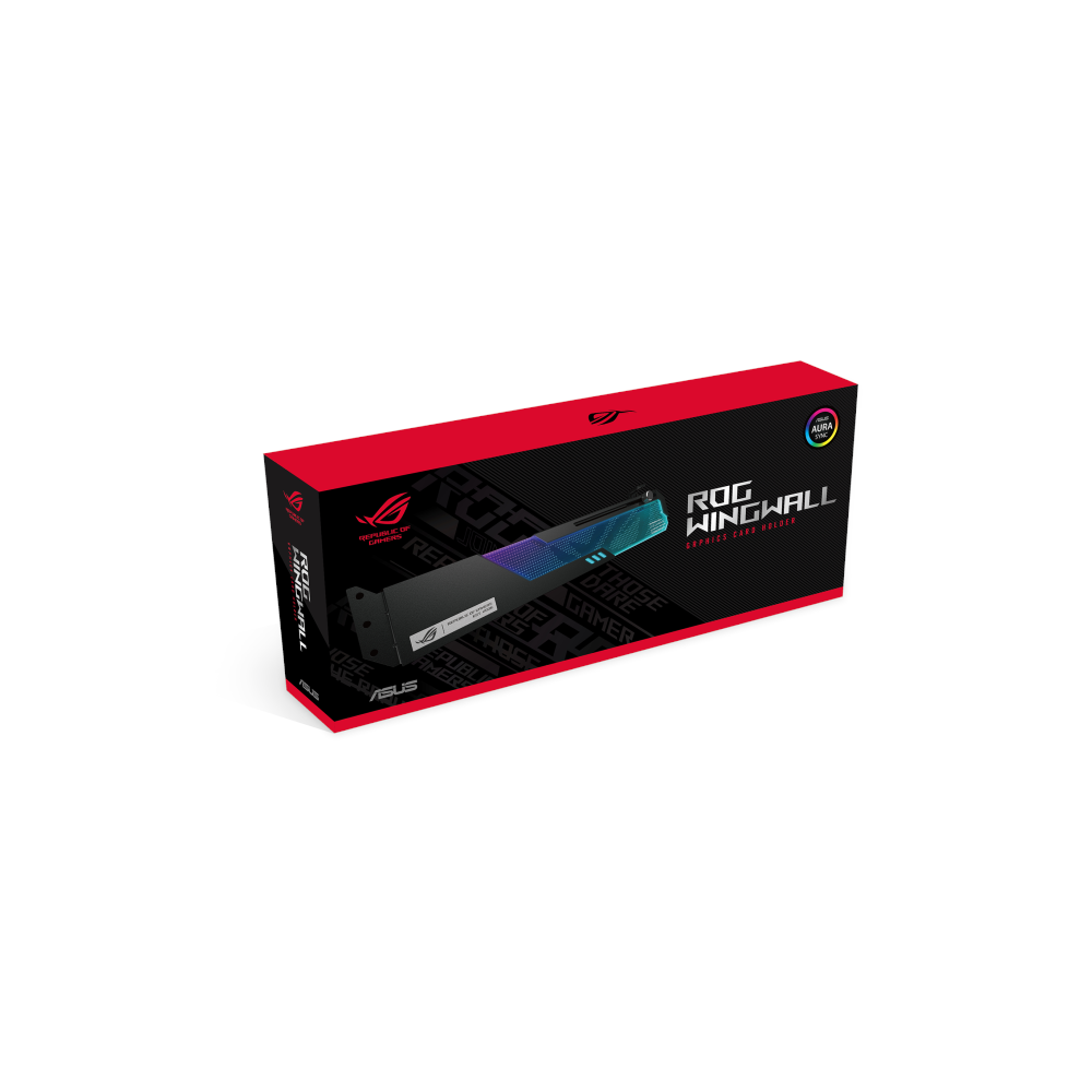 A large main feature product image of ASUS ROG Wingwall GPU Holder