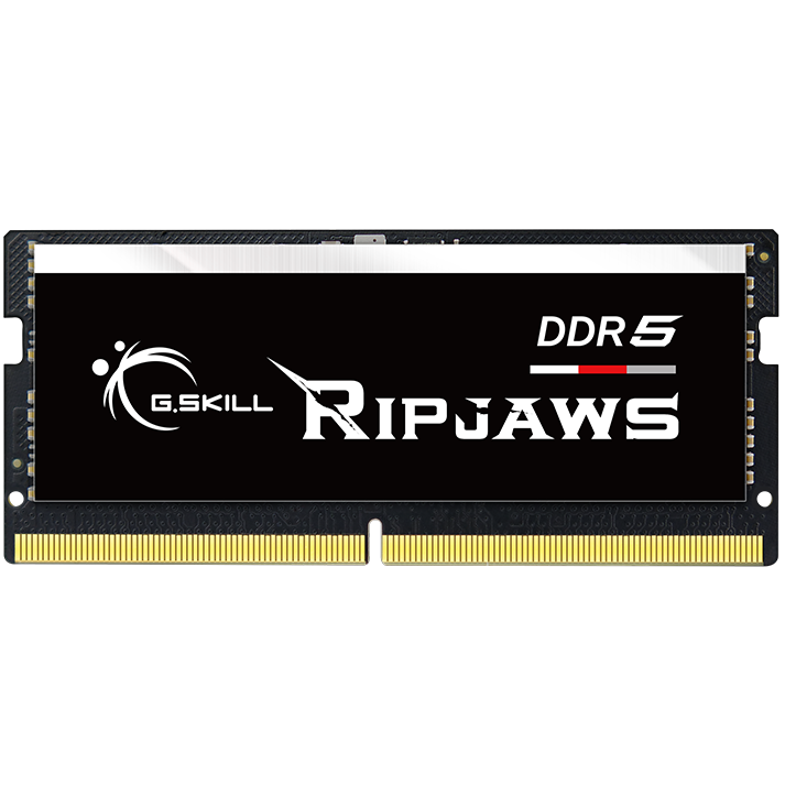 A large main feature product image of G.Skill Ripjaws 16GB Single (1x16GB) DDR5-4800 C40 SO-DIMM
