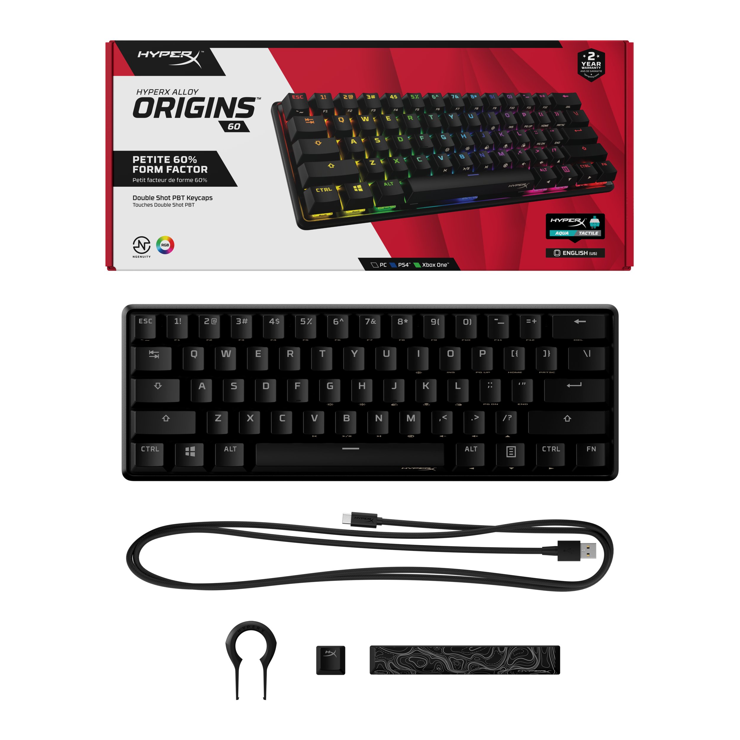 A large main feature product image of HyperX Alloy Origins 60 - Compact Mechanical Keyboard (HyperX Aqua Switch)