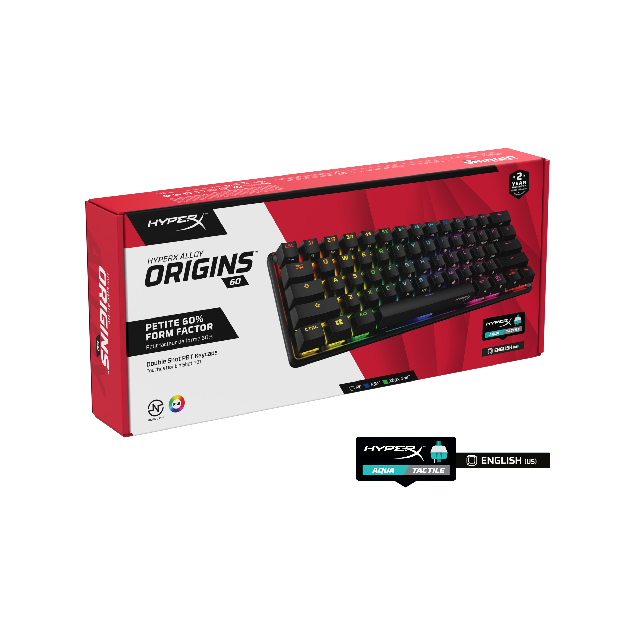 A large main feature product image of HyperX Alloy Origins 60 - Compact Mechanical Keyboard (HyperX Aqua Switch)