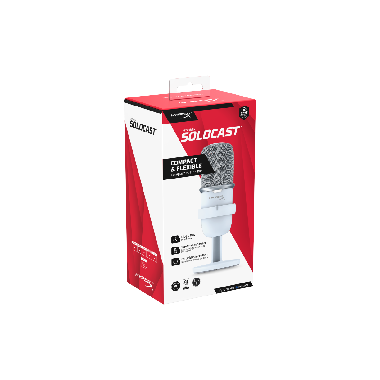 A large main feature product image of HyperX SoloCast - USB Condenser Microphone (White)