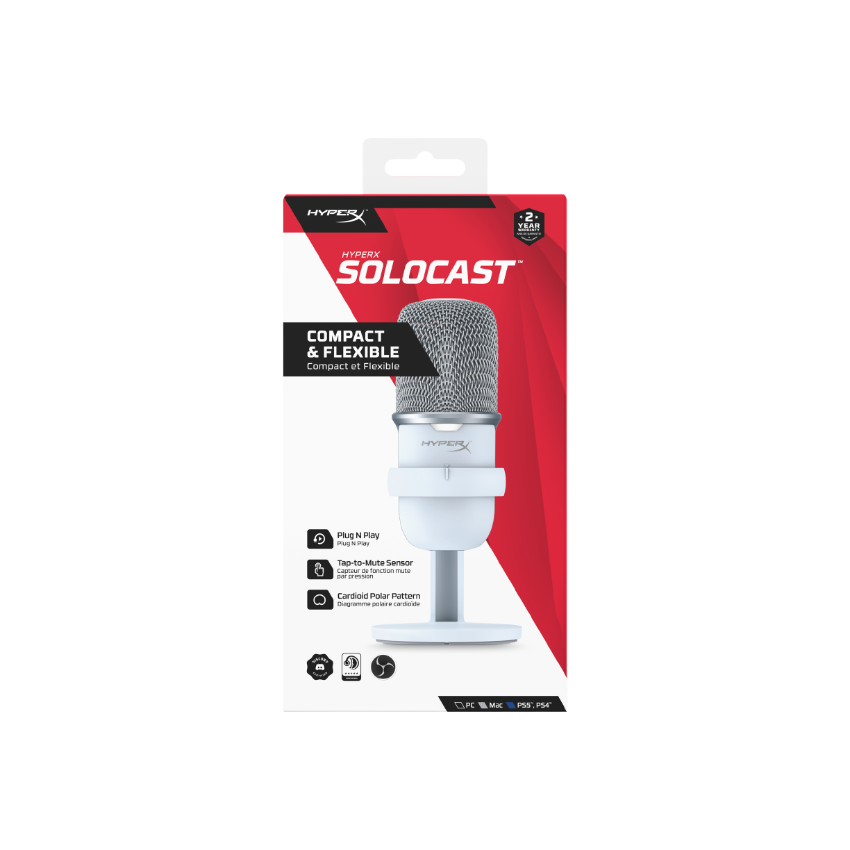 A large main feature product image of HyperX SoloCast - USB Condenser Microphone (White)