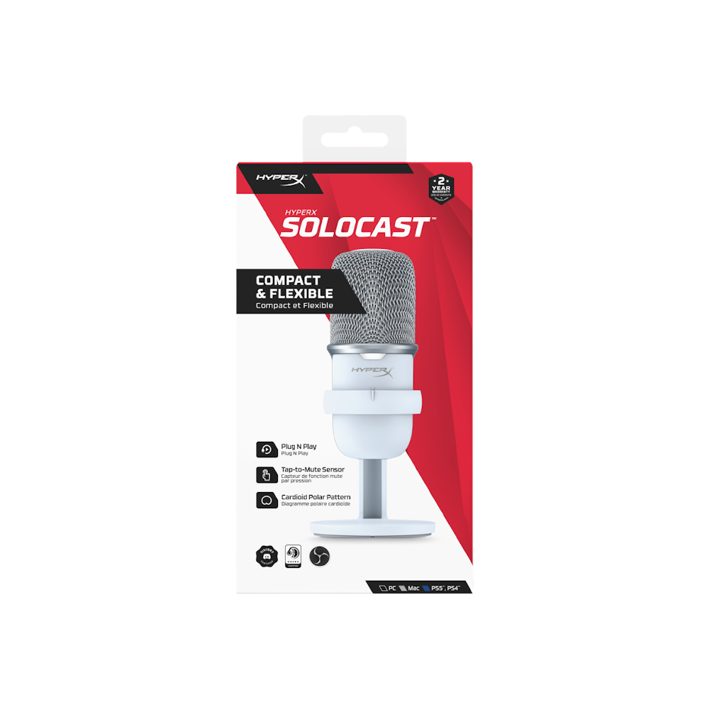 A large main feature product image of HyperX SoloCast - White
