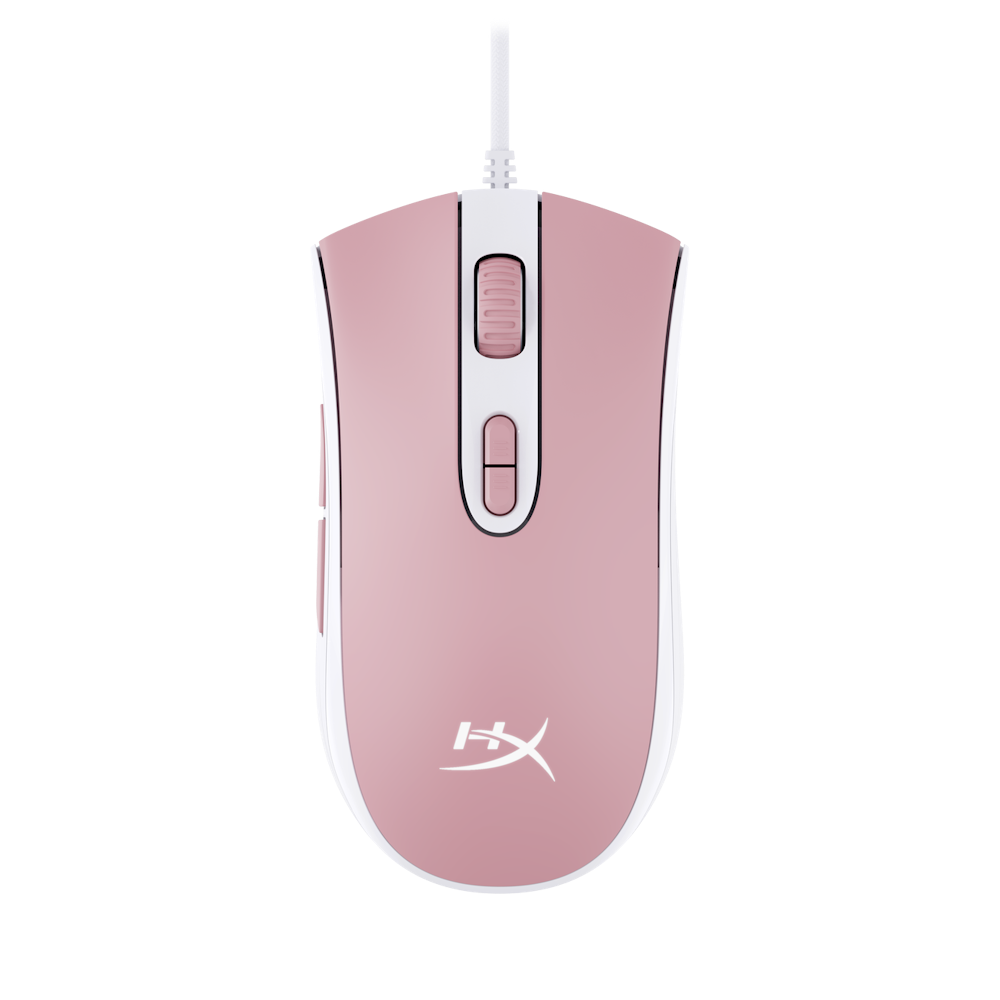 A large main feature product image of HyperX Pulsefire Core - WIred RGB Gaming Mouse (Pink/White)