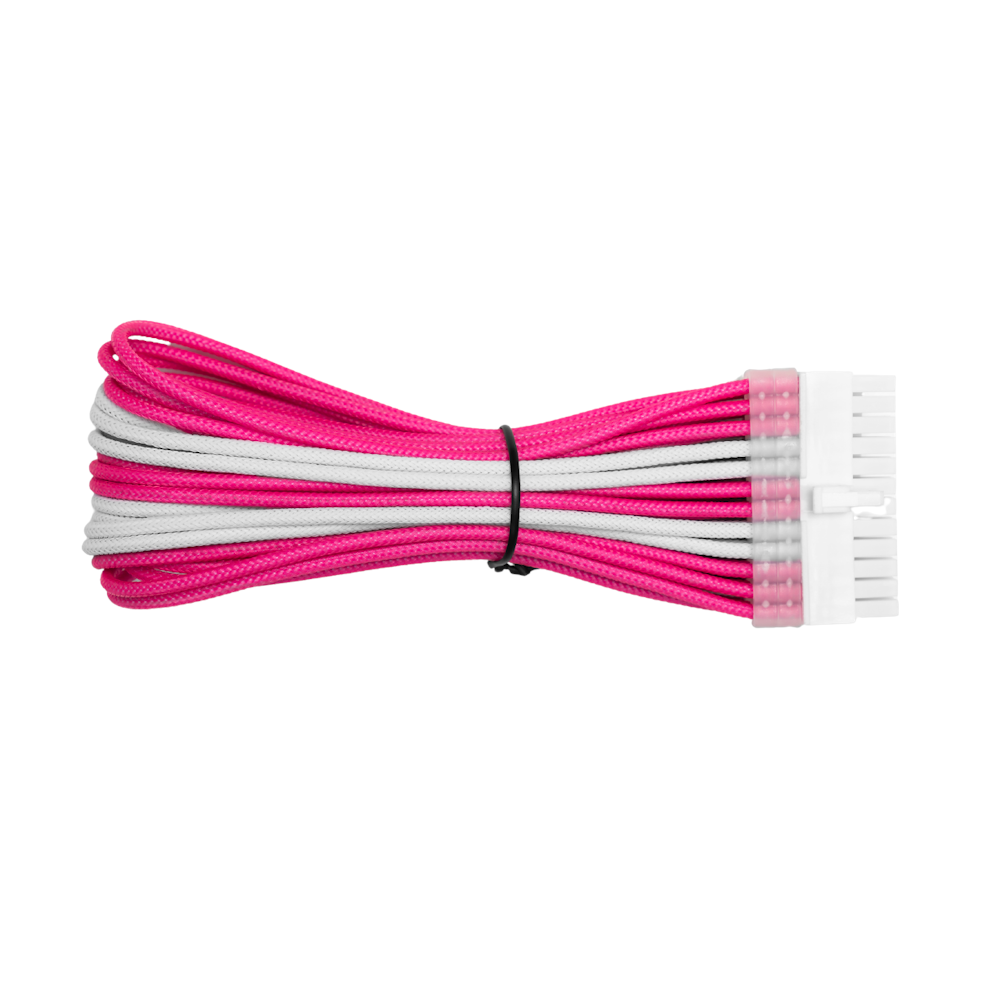 GamerChief Elite Series 24-Pin ATX 30cm Sleeved Extension Cable (Pink/White) - White Connector