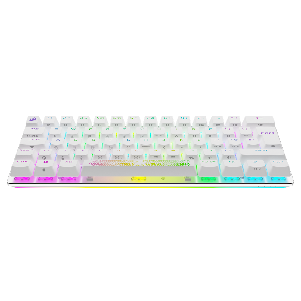 A large main feature product image of Corsair K70 PRO Mini Wireless RGB 60% Mechanical Gaming Keyboard (MX Speed) - White