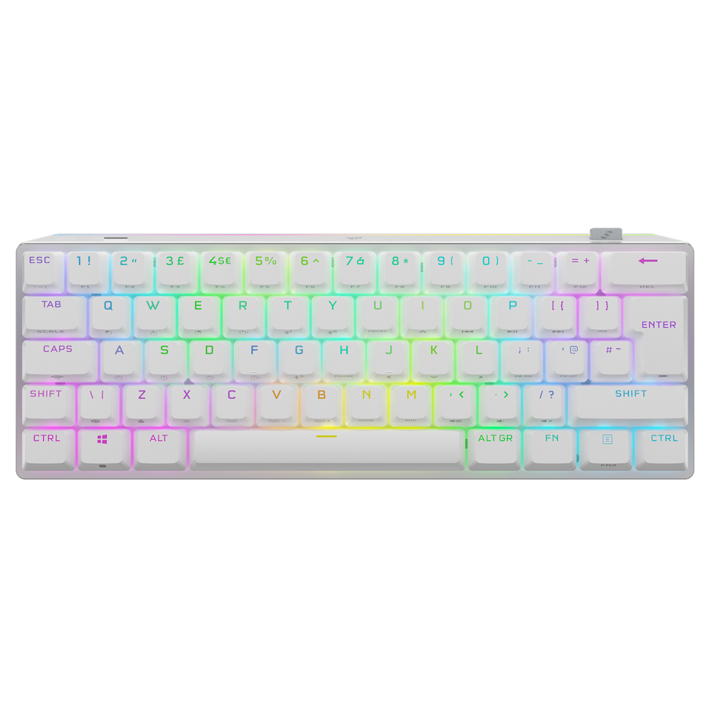 A large main feature product image of Corsair K70 PRO Mini Wireless RGB 60% Mechanical Gaming Keyboard (MX Speed) - White