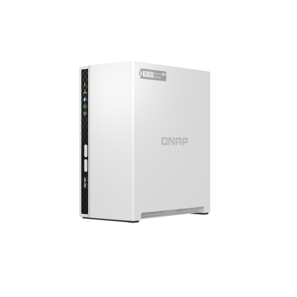 A large main feature product image of QNAP TS-233 Tower 2 Bay NAS ARM Quad Core 2GB RAM