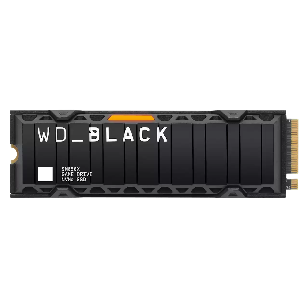 A large main feature product image of WD_BLACK SN850x w/ Heatsink PCIe Gen4 NVMe M.2 SSD - 1TB