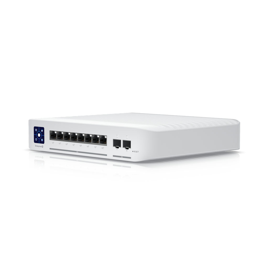 A large main feature product image of Ubiquiti UniFi Enterprise 8-Port 2.5GbE Layer 3 Managed PoE+ Switch