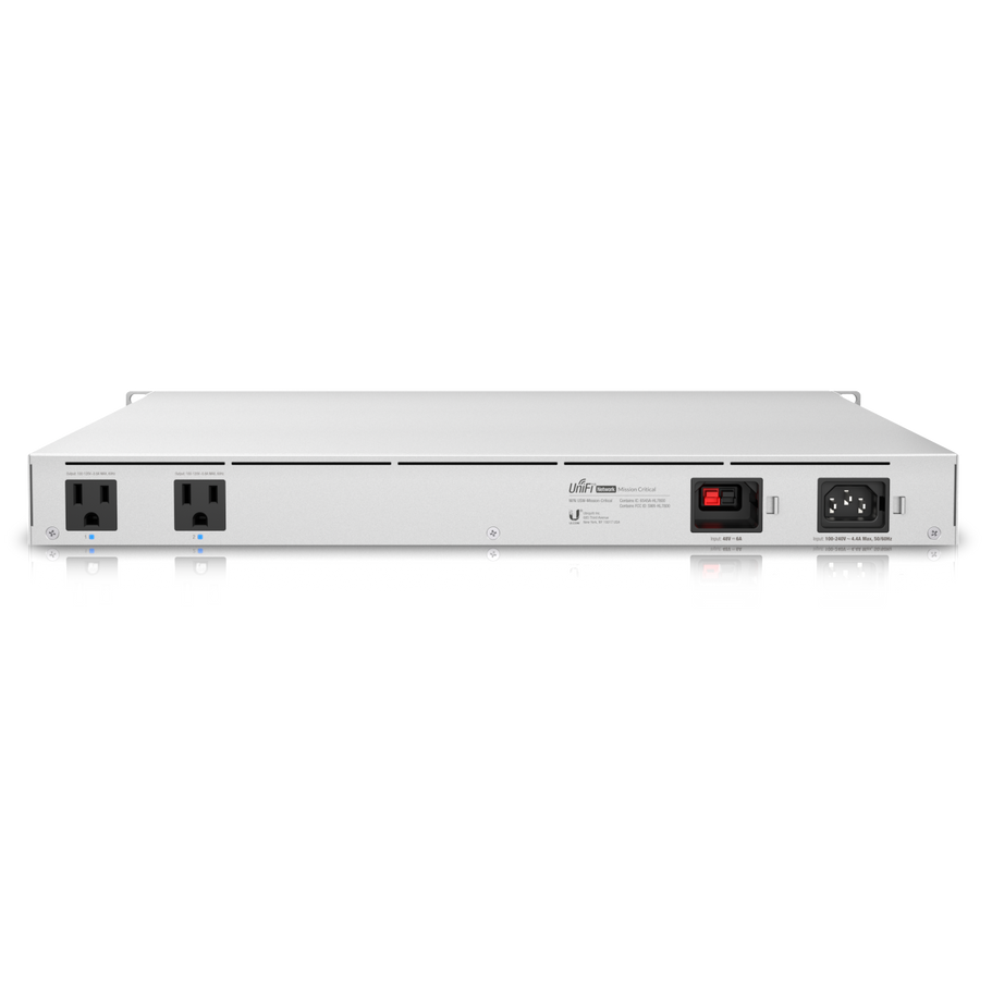 A large main feature product image of Ubiquiti Mission Critical 8-Port Gigabit PoE++ Switch with Integrated UPS