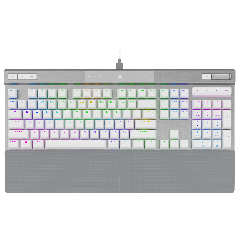 A large main feature product image of Corsair K70 RGB PRO Optical-Mechanical Gaming Keyboard (OPX Switch) - White PBT