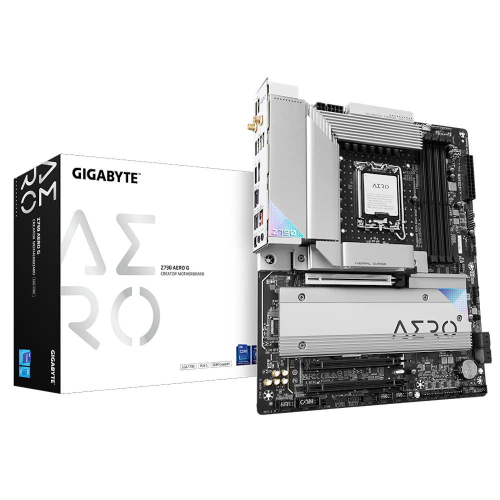 A large main feature product image of Gigabyte Z790 Aero G LGA1700 ATX Desktop Motherboard