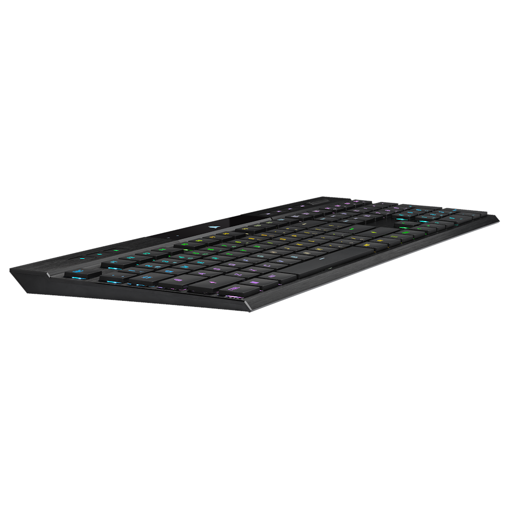 A large main feature product image of Corsair K100 RGB AIR Wireless Ultra-Thin Mechanical Gaming Keyboard (MX Ultra Low Profile - Tactile)