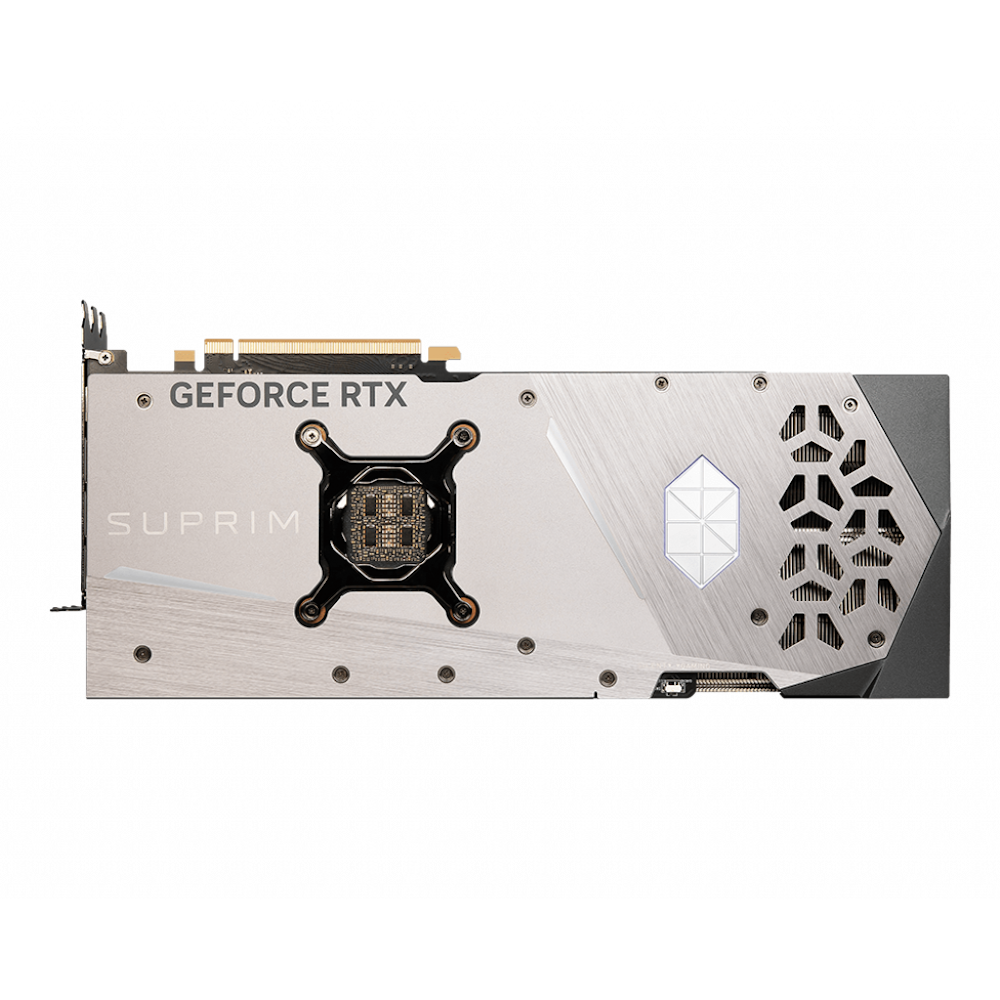 A large main feature product image of MSI GeForce RTX 4090 Suprim X 24GB GDDR6X