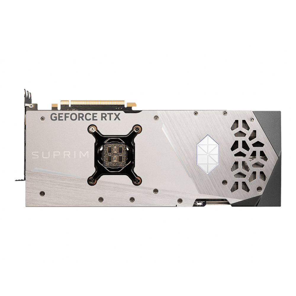 A large main feature product image of MSI GeForce RTX 4090 Suprim X 24GB GDDR6X