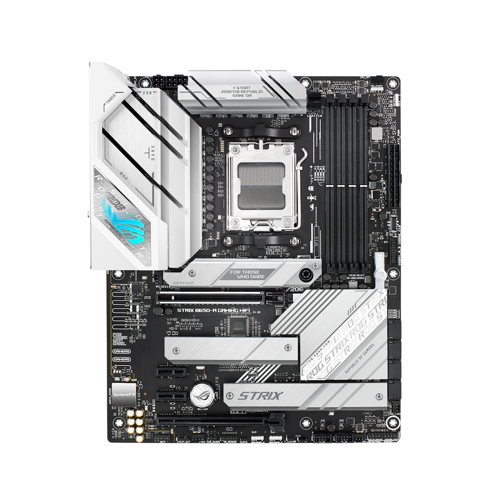 A large main feature product image of ASUS ROG Strix B650-A Gaming WiFi AM5 ATX Desktop Motherboard