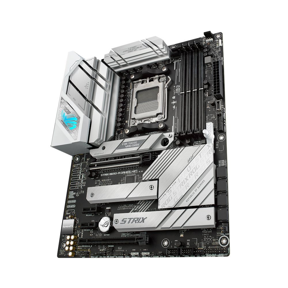 A large main feature product image of ASUS ROG Strix B650-A Gaming WiFi AM5 ATX Desktop Motherboard