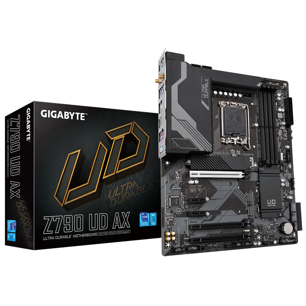 A large main feature product image of Gigabyte Z790 UD AX LGA1700 ATX Desktop Motherboard