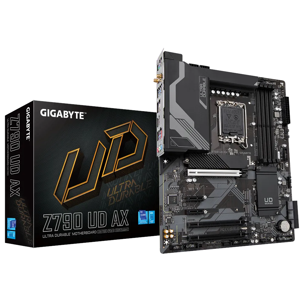 A large main feature product image of Gigabyte Z790 UD AX LGA1700 ATX Desktop Motherboard