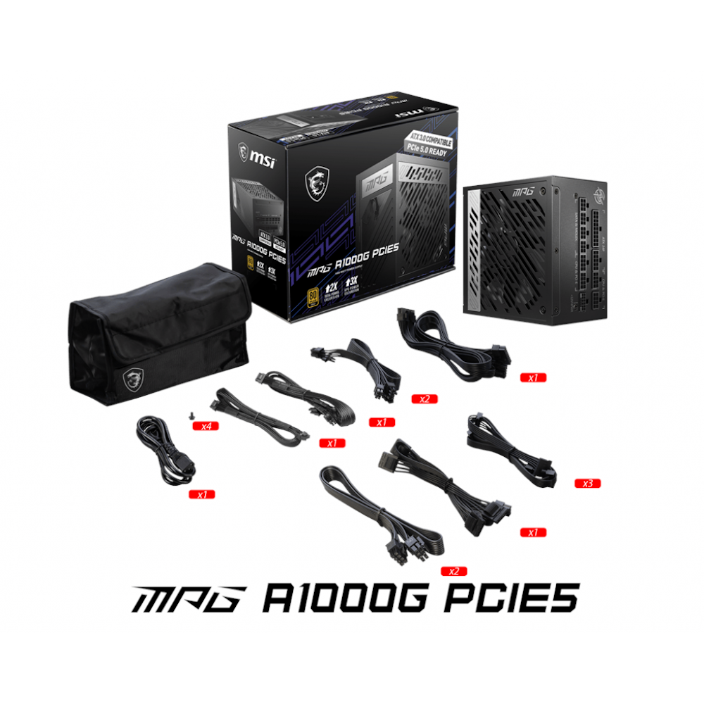 A large main feature product image of MSI MPG A850G PCIE5 850W Gold PCIe 5.0 ATX Modular PSU