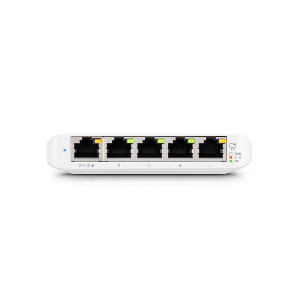 A large main feature product image of Ubiquiti USW Flex Mini - Managed, UniFi, Layer 2 Gigabit Switch - 1x PoE Input