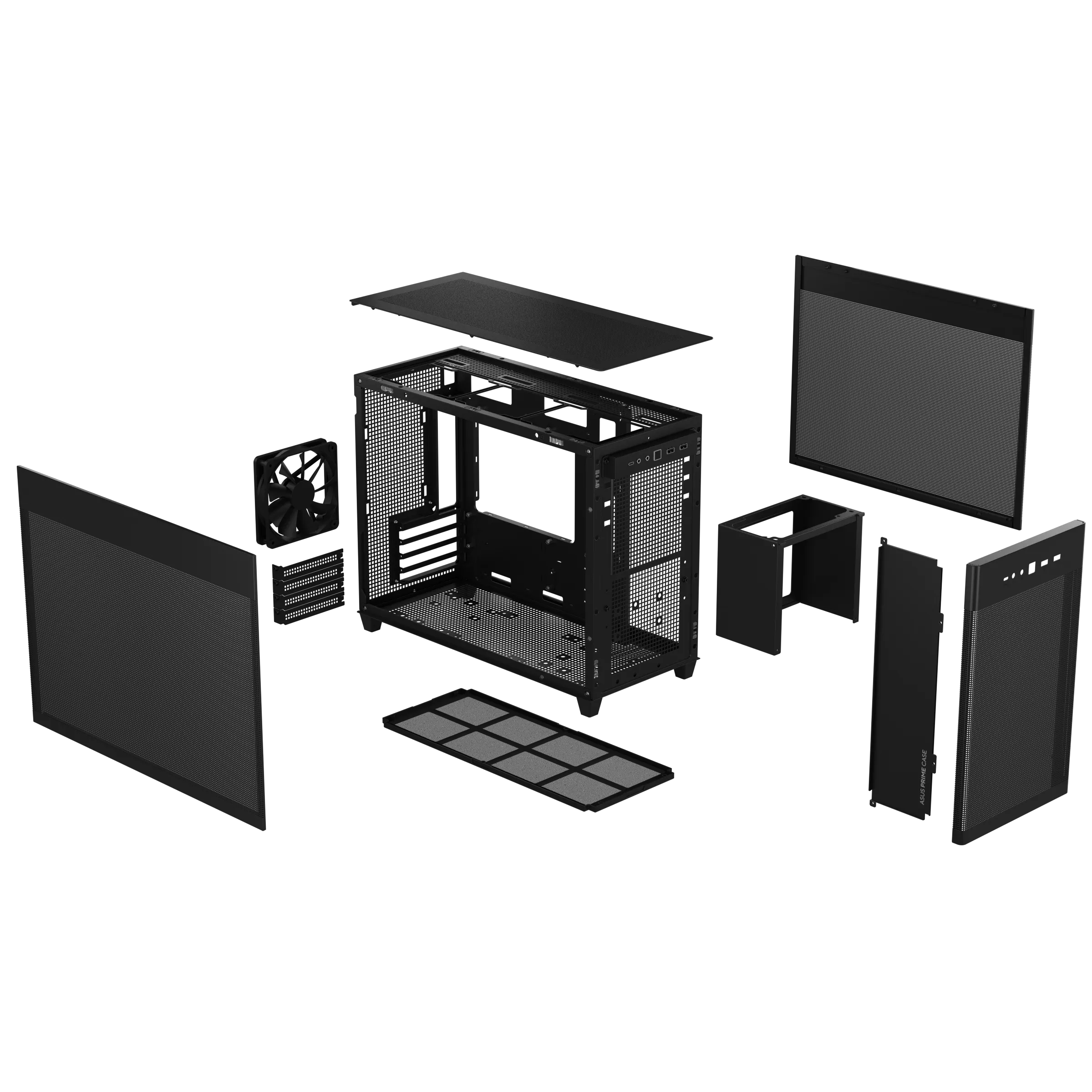 A large main feature product image of ASUS PRIME AP201 Mesh Micro Tower Case - Black