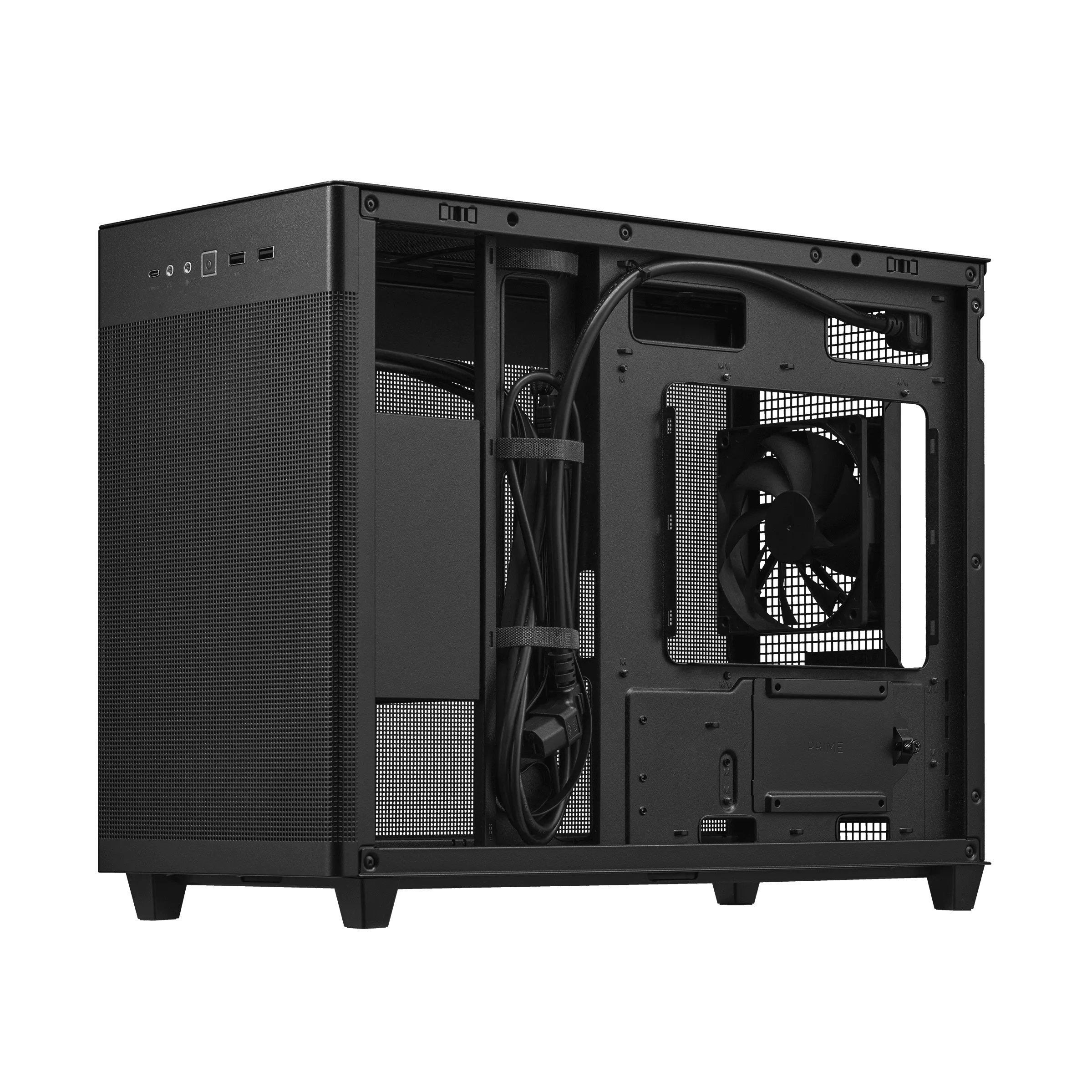 A large main feature product image of ASUS PRIME AP201 Mesh Micro Tower Case - Black