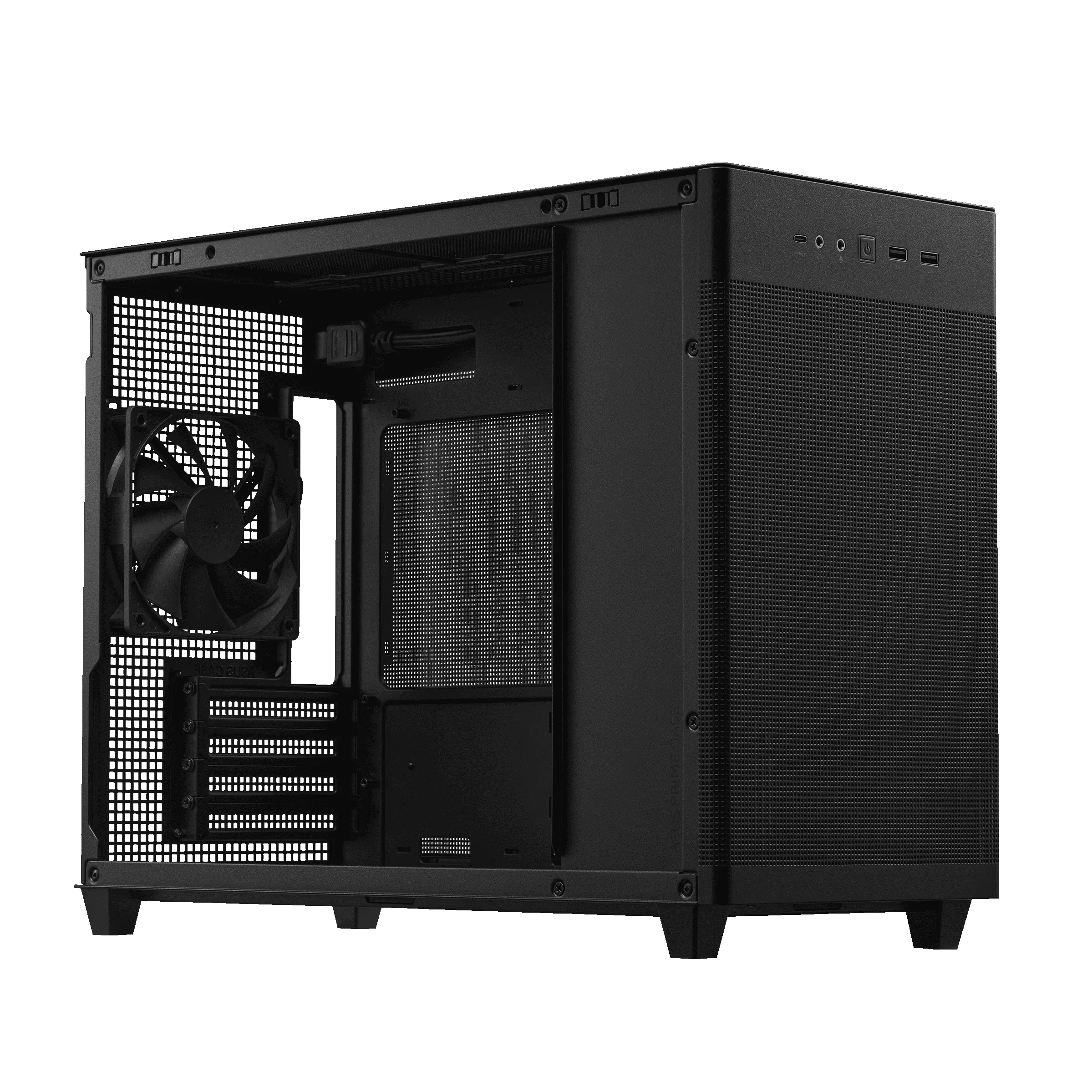 A large main feature product image of ASUS PRIME AP201 Mesh Micro Tower Case - Black
