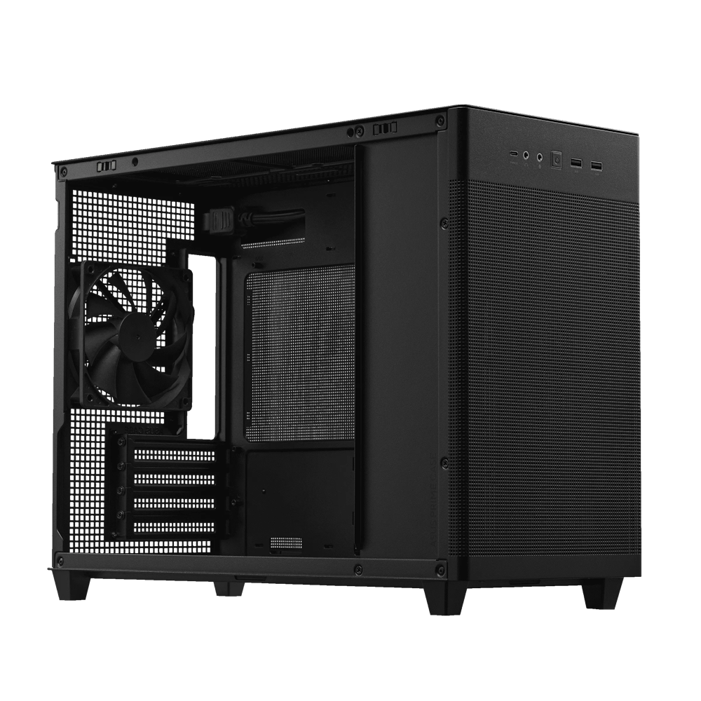 A large main feature product image of ASUS PRIME AP201 Mesh Micro Tower Case - Black