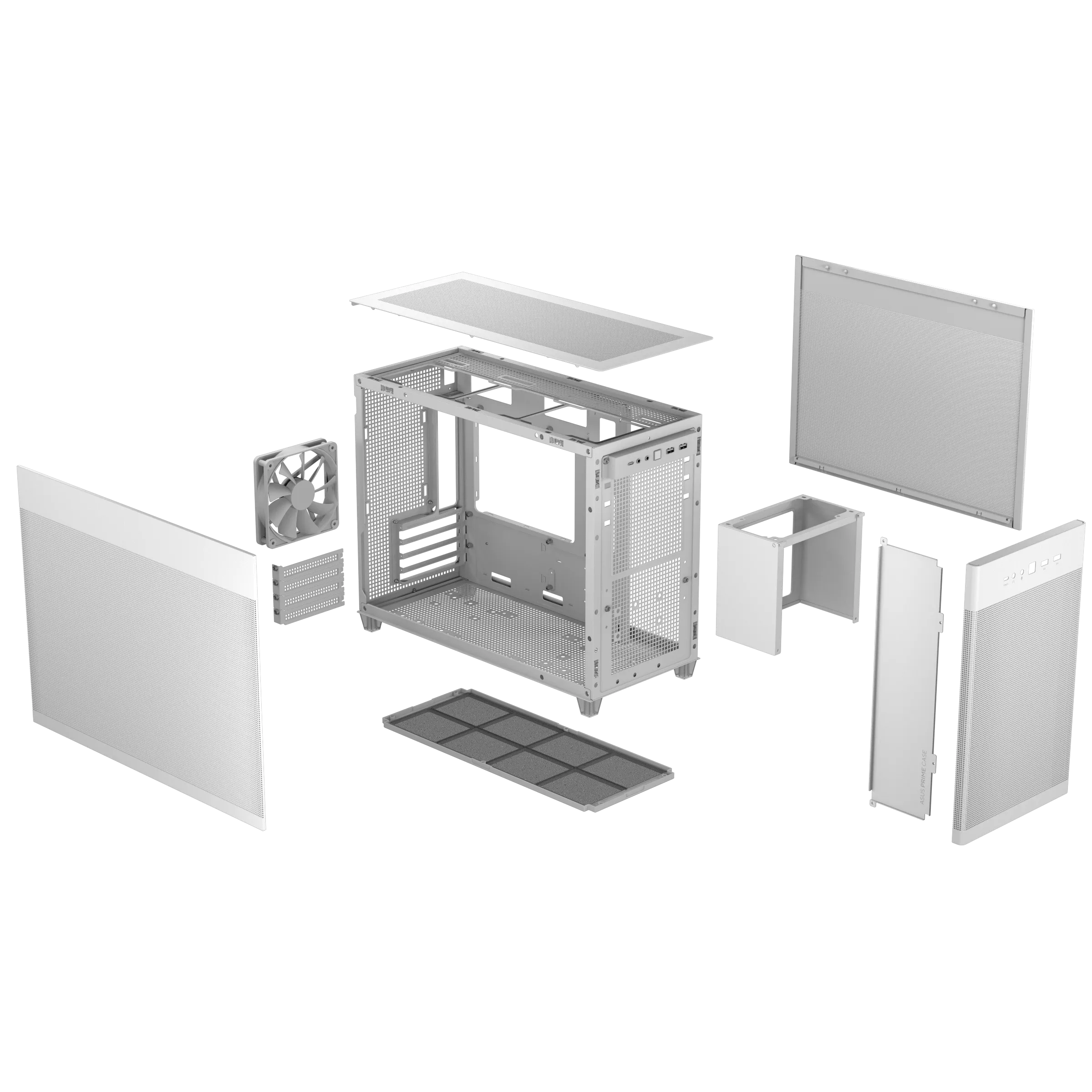 A large main feature product image of ASUS PRIME AP201 Mesh Micro Tower Case - White