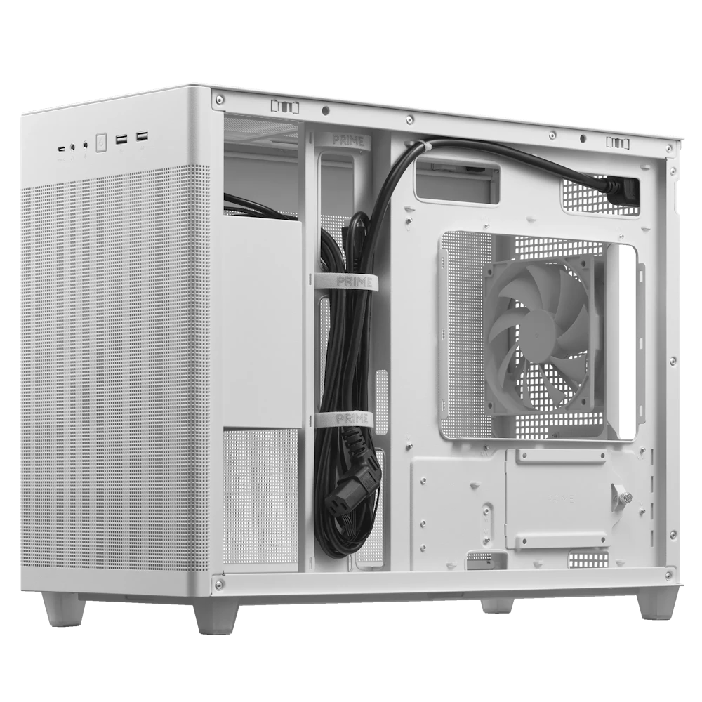 A large main feature product image of ASUS PRIME AP201 Mesh Micro Tower Case - White