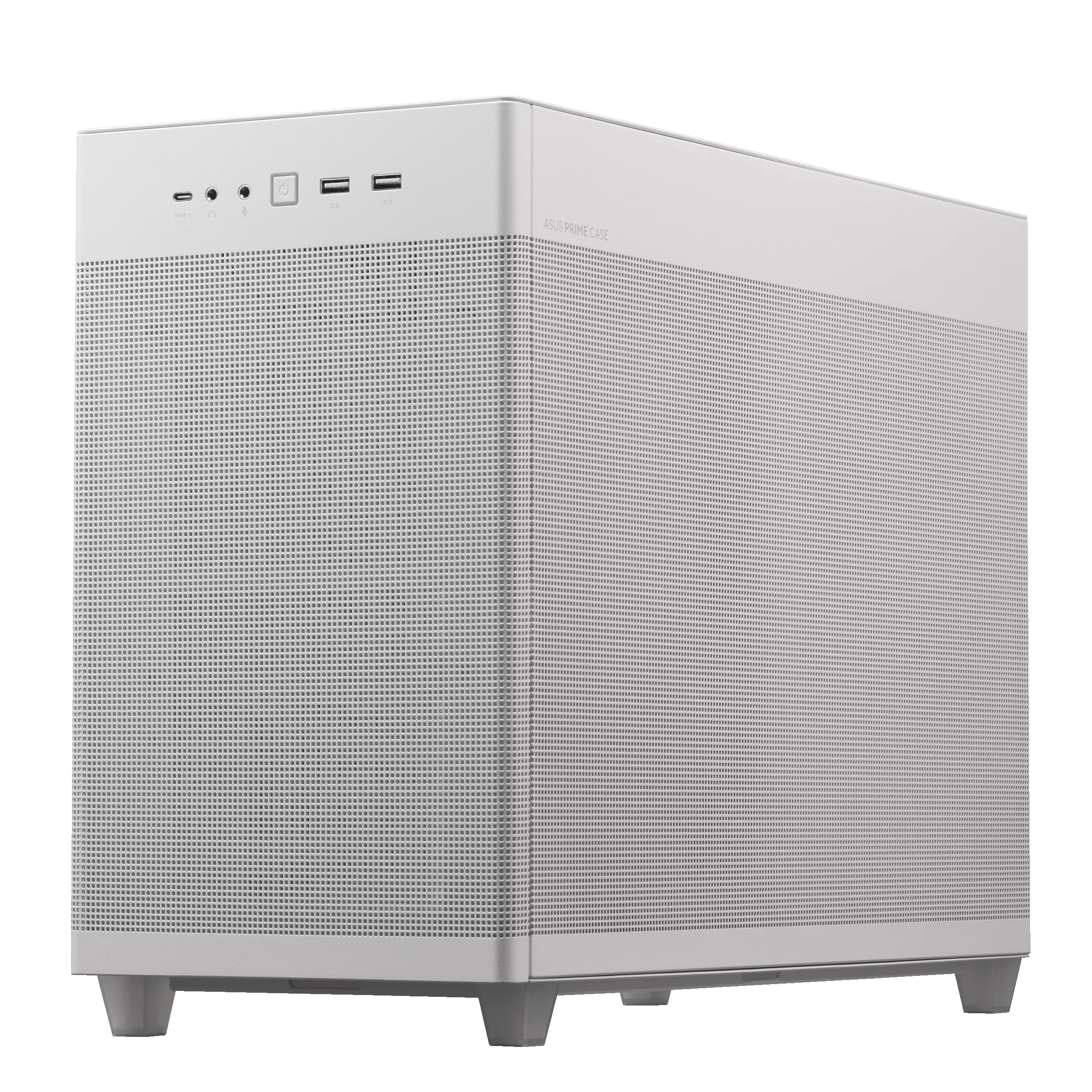 A large main feature product image of ASUS PRIME AP201 Mesh Micro Tower Case - White