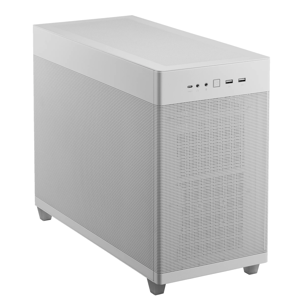 A large main feature product image of ASUS PRIME AP201 Mesh Micro Tower Case - White