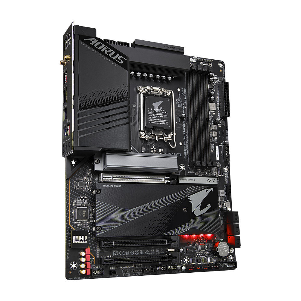 A large main feature product image of Gigabyte Z790 Aorus Elite AX LGA1700 ATX Desktop Motherboard