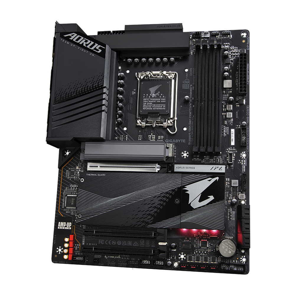 A large main feature product image of Gigabyte Z790 Aorus Elite AX LGA1700 ATX Desktop Motherboard