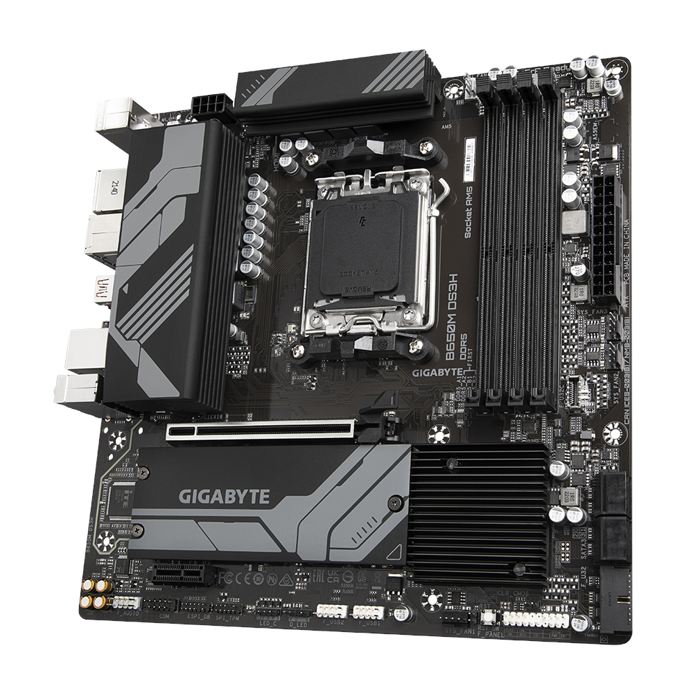 A large main feature product image of Gigabyte B650M DS3H AM5 mATX Desktop Motherboard