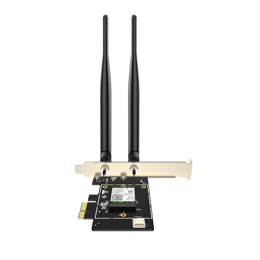 A large main feature product image of Tenda E33 AX5400 Tri-band Gigabit Wi-Fi 6E Bluetooth 5.2 PCI-E Adapter