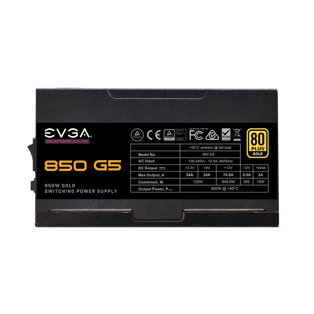 A large main feature product image of EVGA SuperNOVA 850 G5 850W Gold ATX Modular PSU