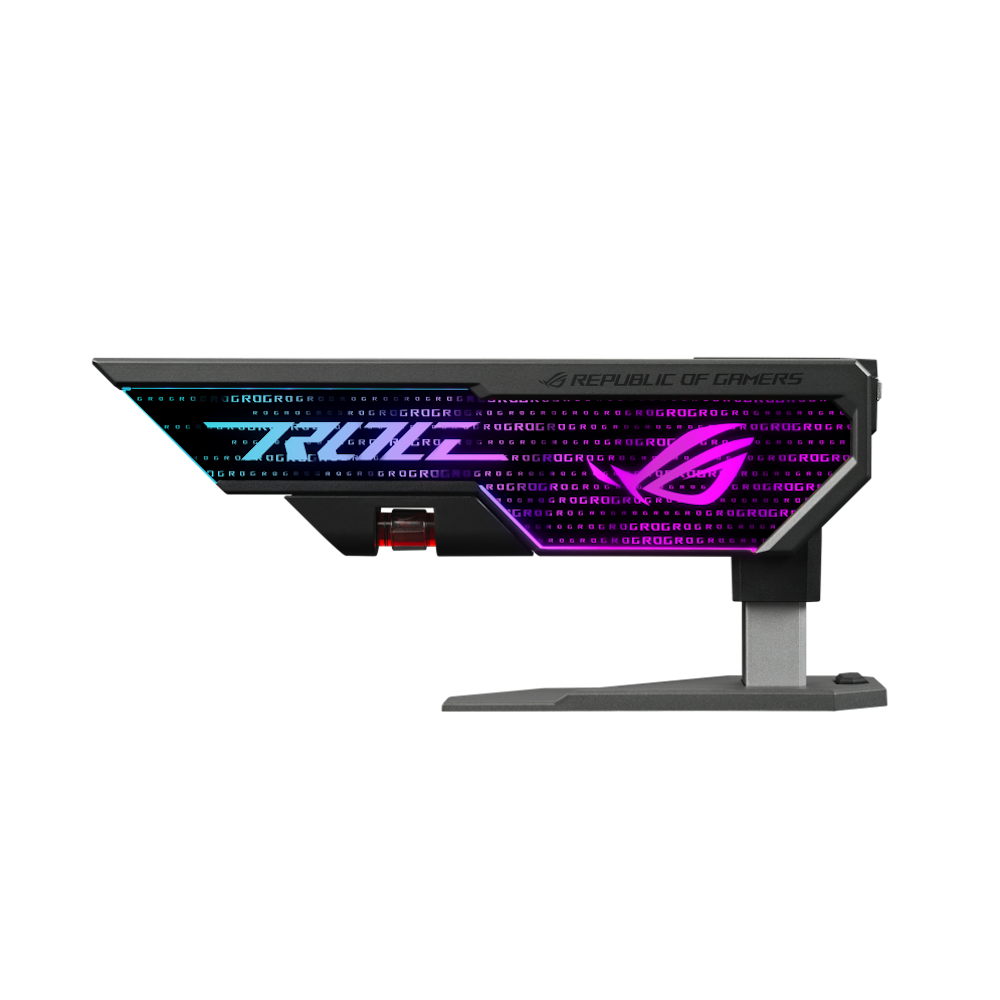 A large main feature product image of ASUS ROG Herculx Graphics Card Holder