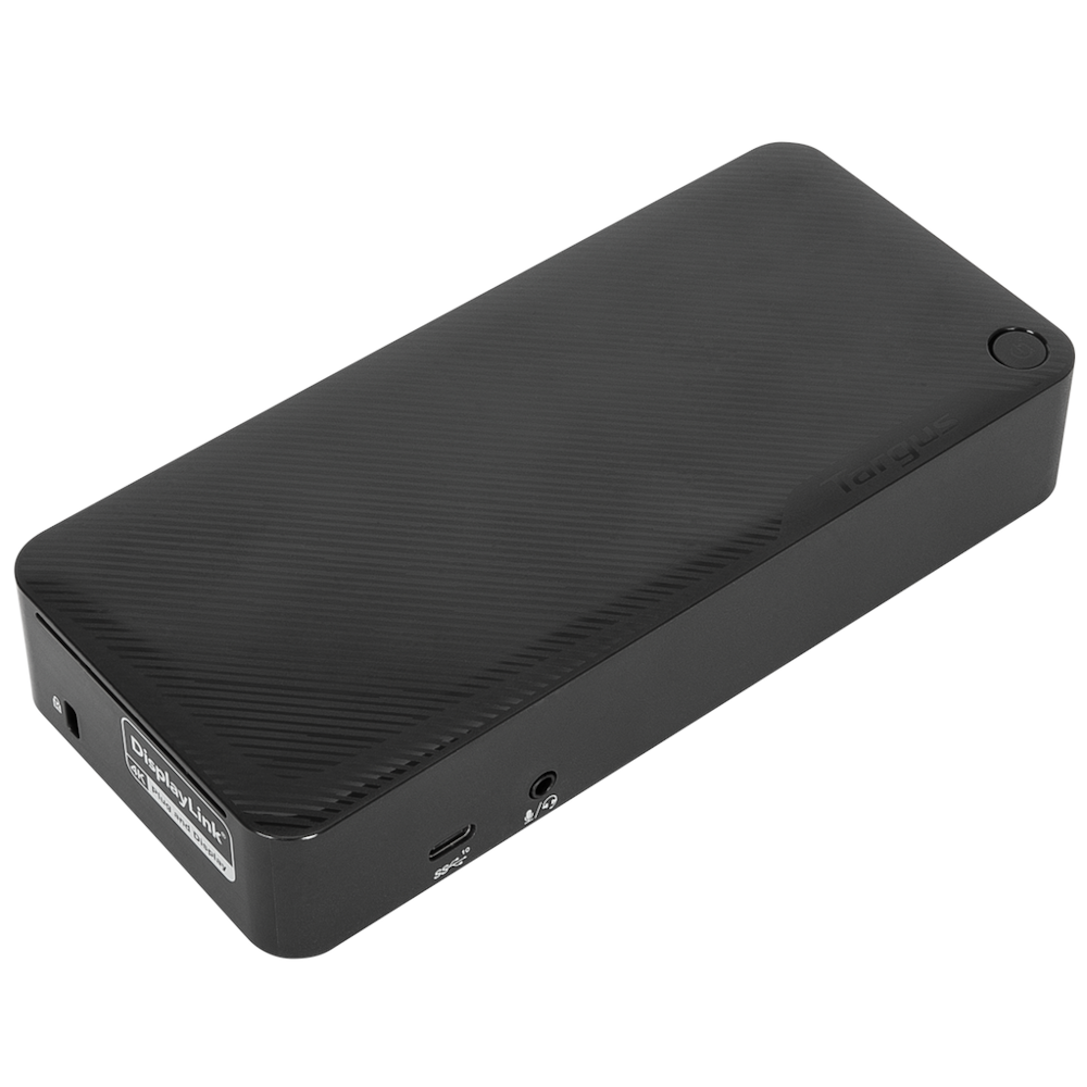 A large main feature product image of Targus USB-C Universal DV4K Docking Station with 100W Power Delivery