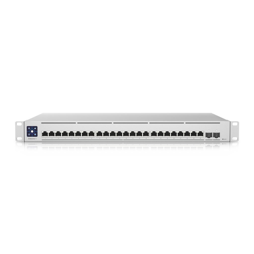 A large main feature product image of Ubiquiti UniFi Enterprise XG 24-Port 10GbE SFP28 Layer 3 Managed Switch