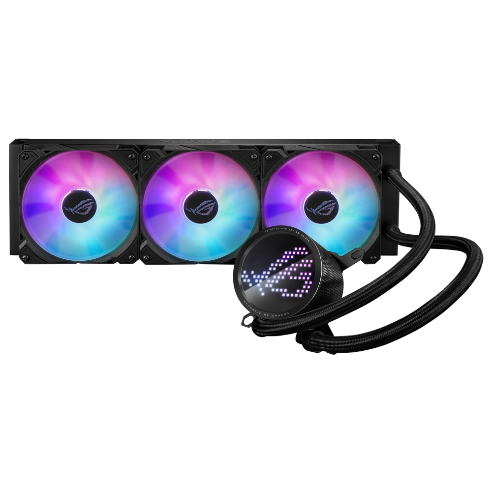 A large main feature product image of ASUS ROG Ryuo III 360 ARGB 360mm AIO CPU Cooler - Black