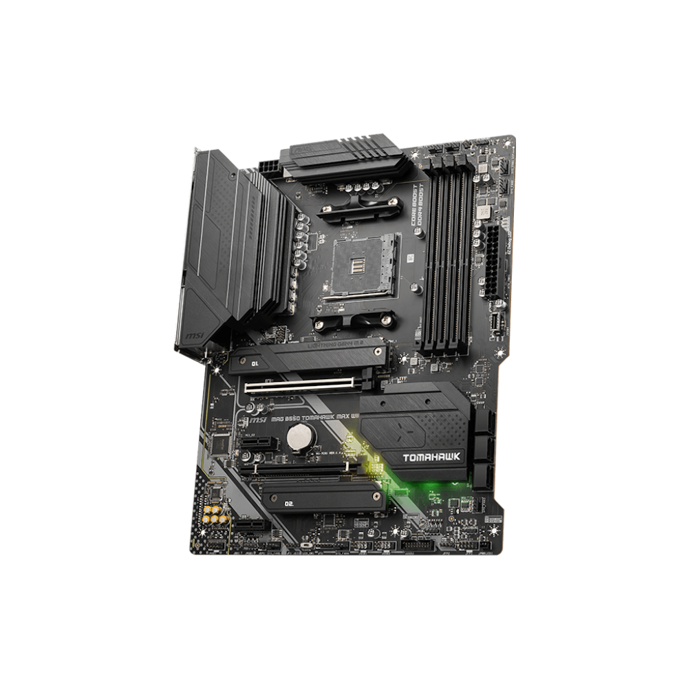 A large main feature product image of MSI MAG B550 Tomahawk Max WiFi AM4 ATX Desktop Motherboard