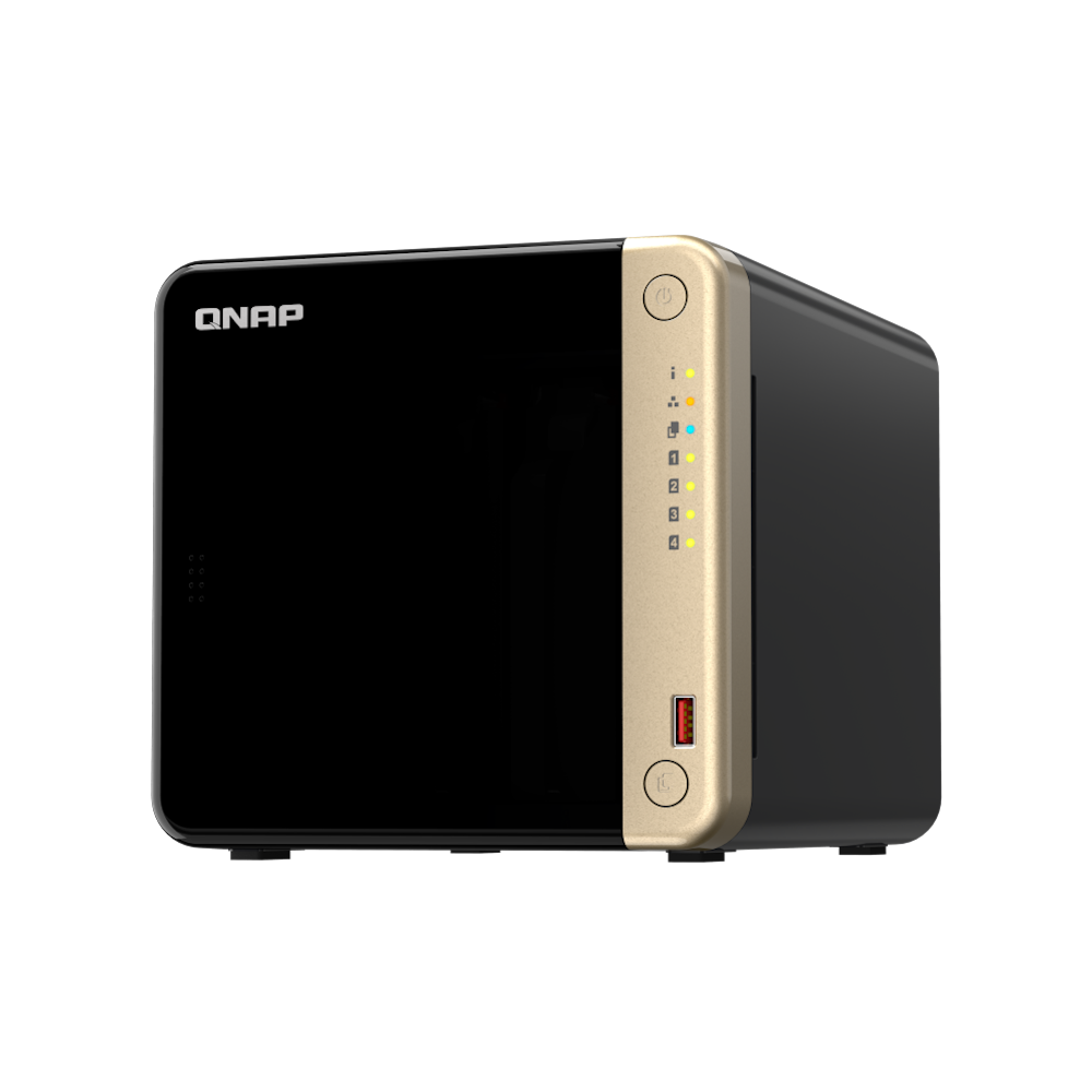 A large main feature product image of QNAP TS-464-8G Intel Quad Core Dual 2.5GbE 4 Bay NAS