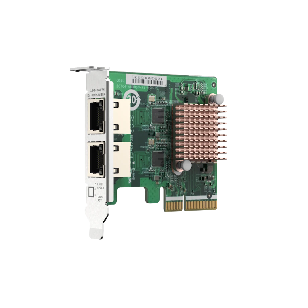 A large main feature product image of QNAP QXG-2G2T-I225 Dual Port 2.5GbE Network Card