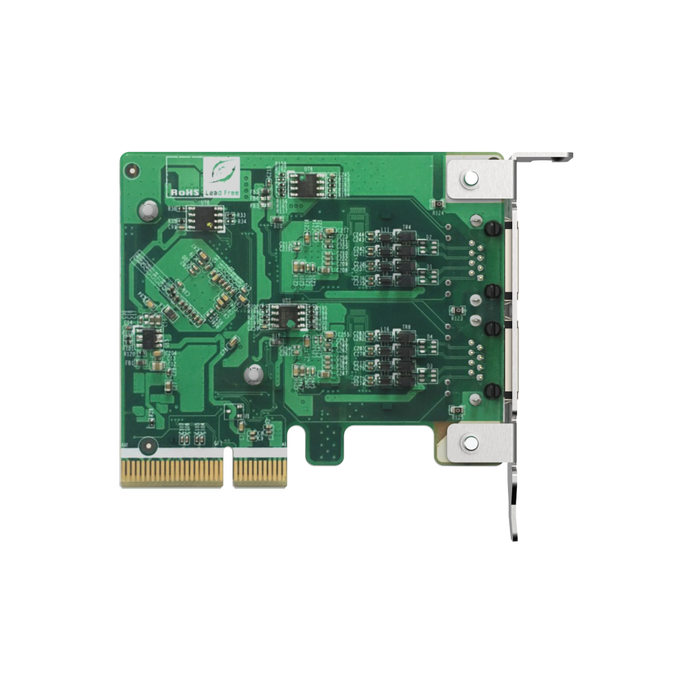 A large main feature product image of QNAP QXG-2G2T-I225 Dual Port 2.5GbE Network Card