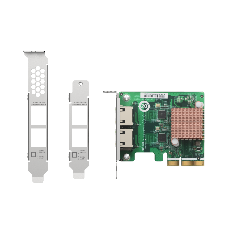 A large main feature product image of QNAP QXG-2G2T-I225 Dual Port 2.5GbE Network Card
